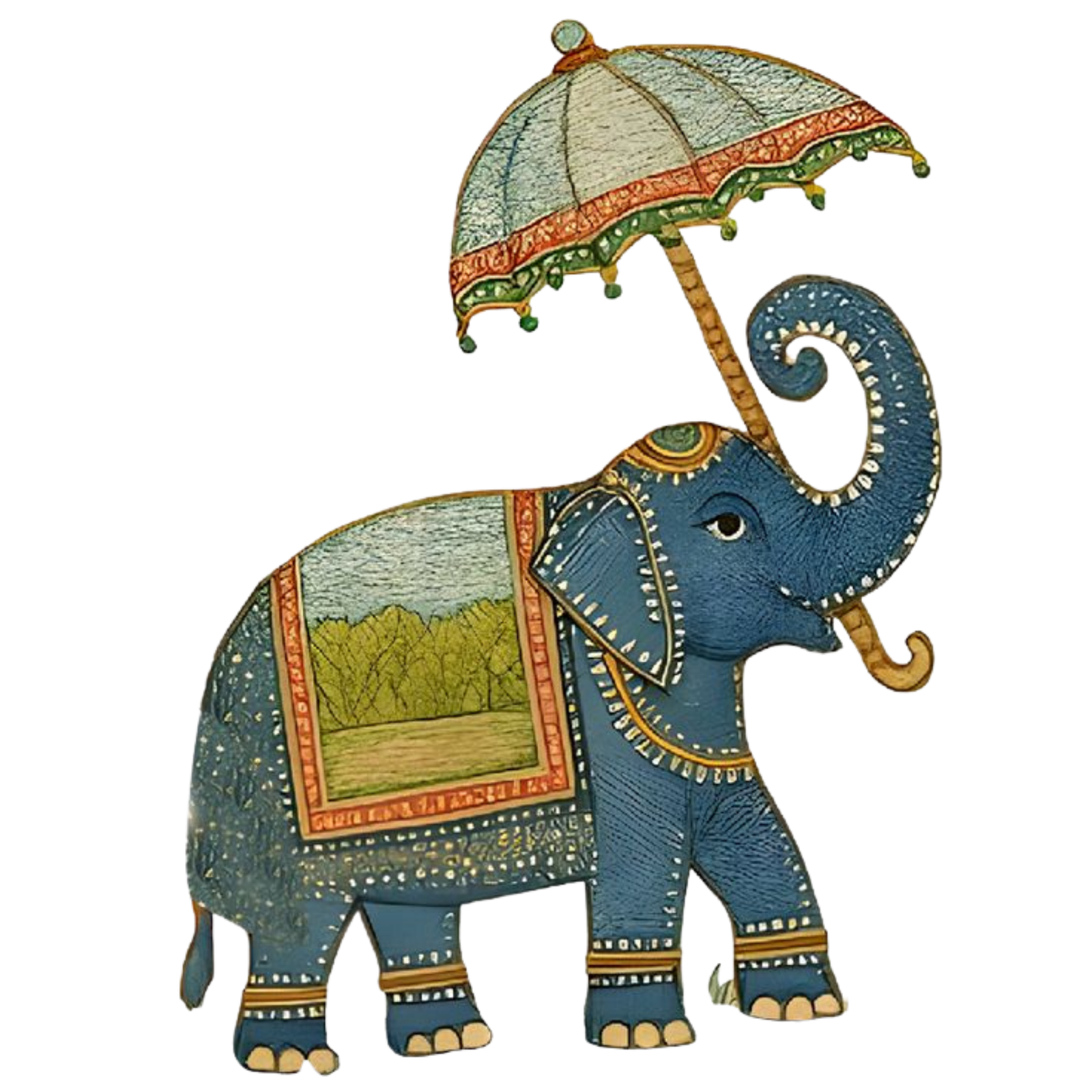 Decorative elephant entering from the left