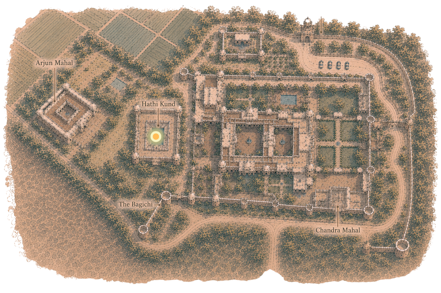 Nahargarh Palace map with Hathi Kund highlighted